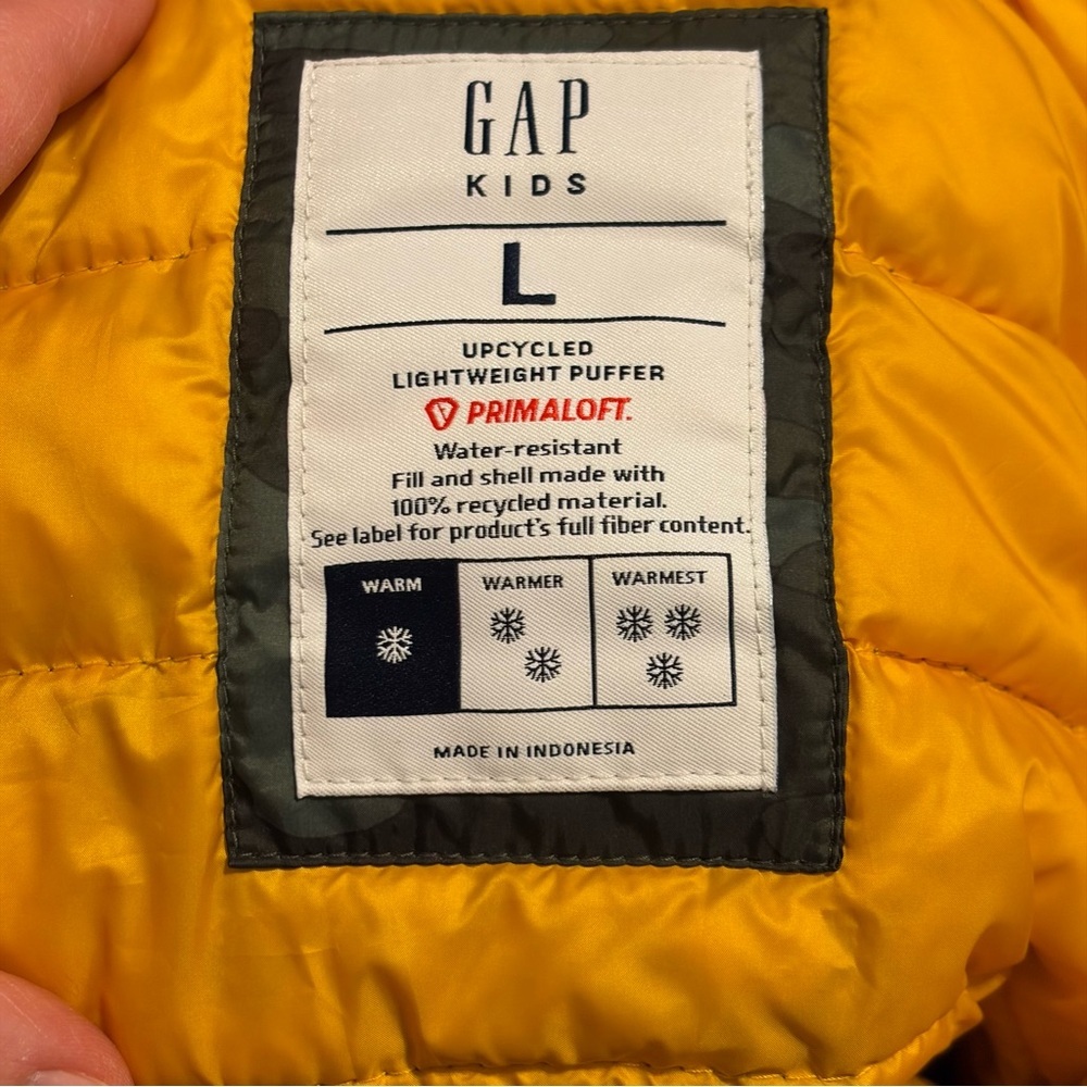 GAP Kids Camo Lightweight Puffer Jacket Hooded | Size L | PrimaLoft - Picture 4 of 4
